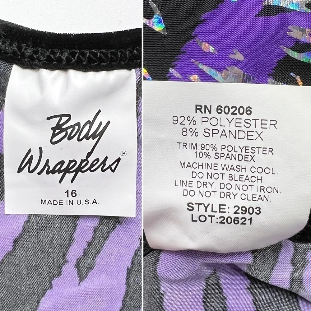 Body Wrappers Gymnastics Leotard Girls Size 16 Zebra Purple Black Silver New NWT